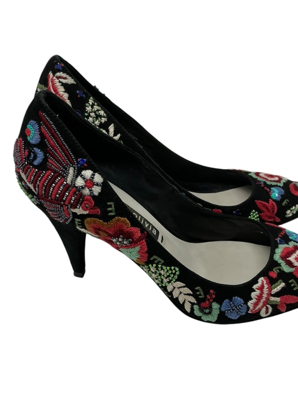 Alice + Olivia Embroidered Beaded Velvet Floral Pointed Toe Pumps Size 7 - Picture 13 of 16